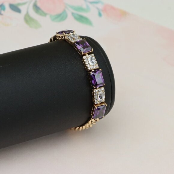 "Rose Gold Bracelet with Purple and CZ Rectangle Stones, XPBL0821 - Picture 7 of 12